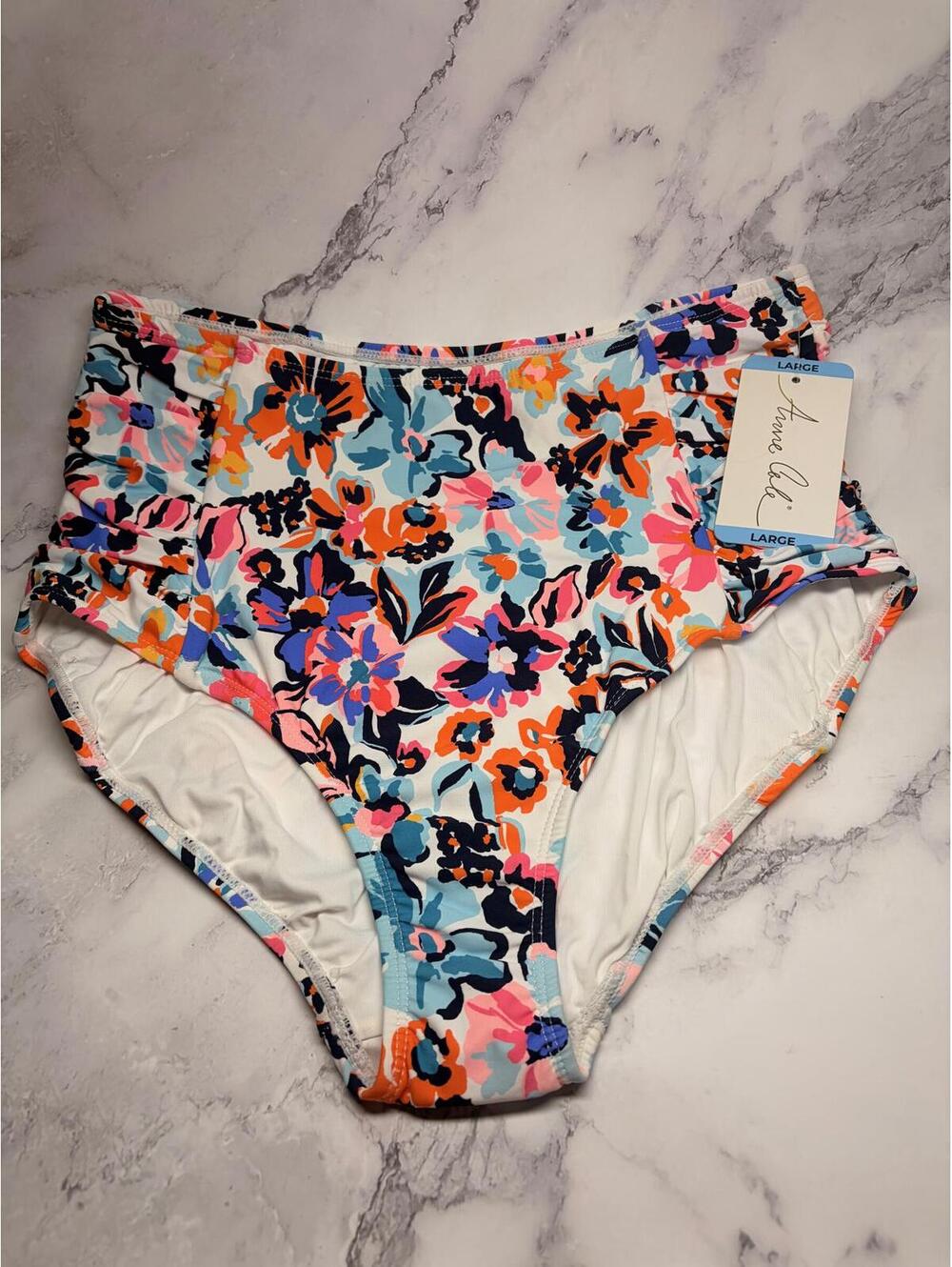 Anne Cole Bikini Bottom Large Floral High‎ Waisted Swim Bottom UPF 50 NWT
